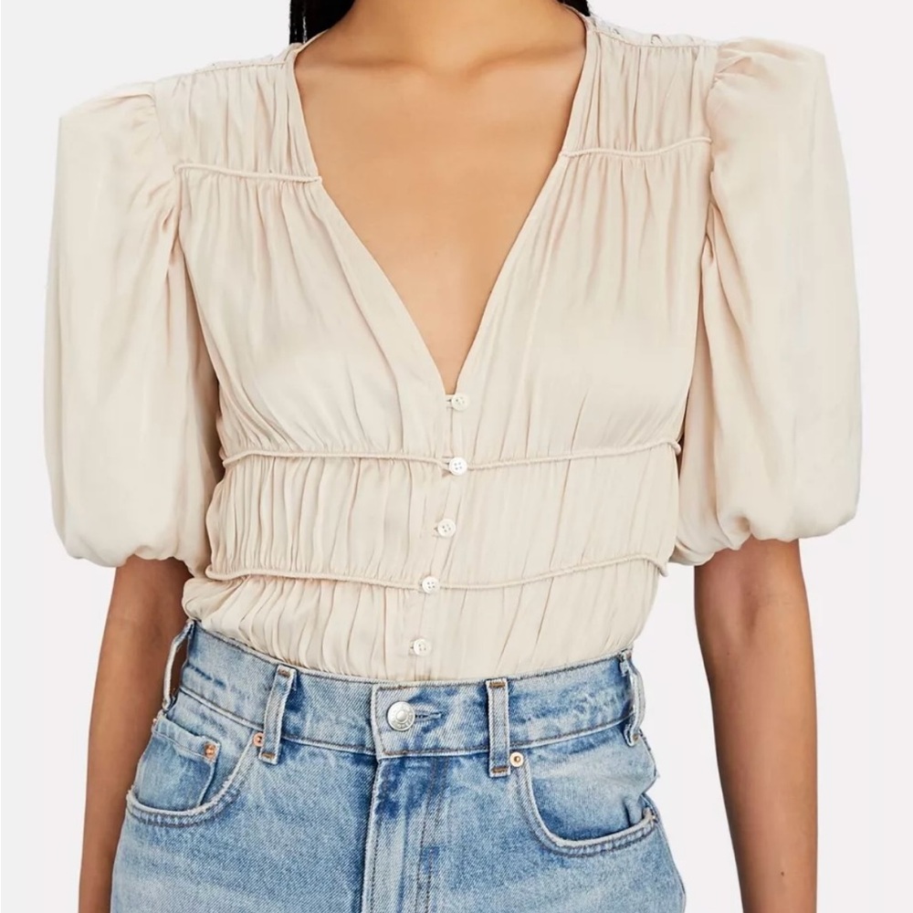 NWT FRAME Julianne Smocked Puff Sleeve Top Size Medium